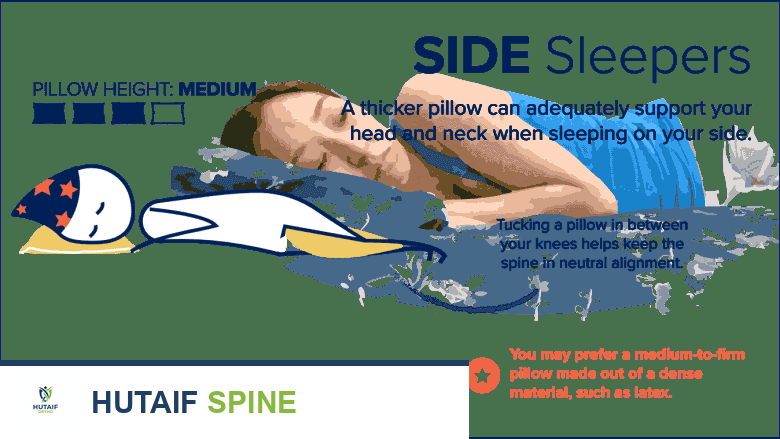 رسم توضيحي يوضح إنفوجرافيك لمن ينامون على الجانب والوسائد المناسبة لهم.