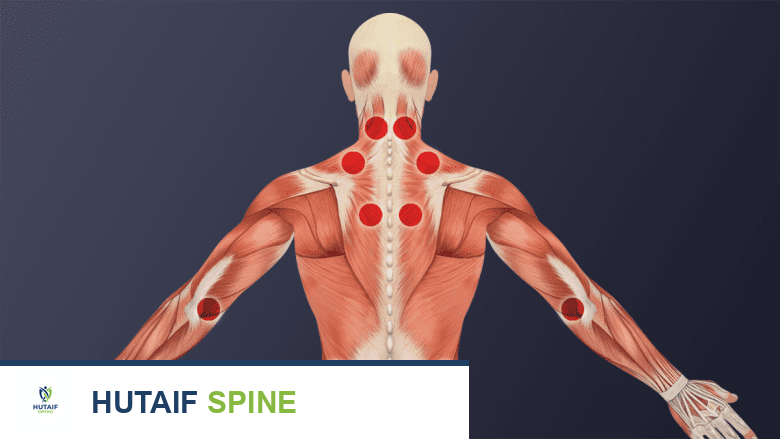 رسم توضيحي يوضح نقاط الزناد لمتلازمة الألم الليفي العضلي.