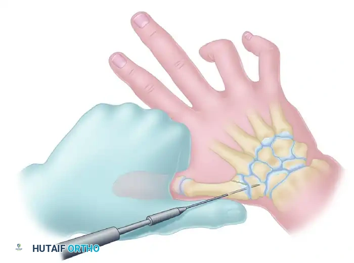 FIGURE 67-11 Bennett fracture. A, Young man with 6-week-old Bennett fracture and accompanying dorsal trapezial rim fracture. B, Results of fixation after callus excision and fracture fragment reduction.