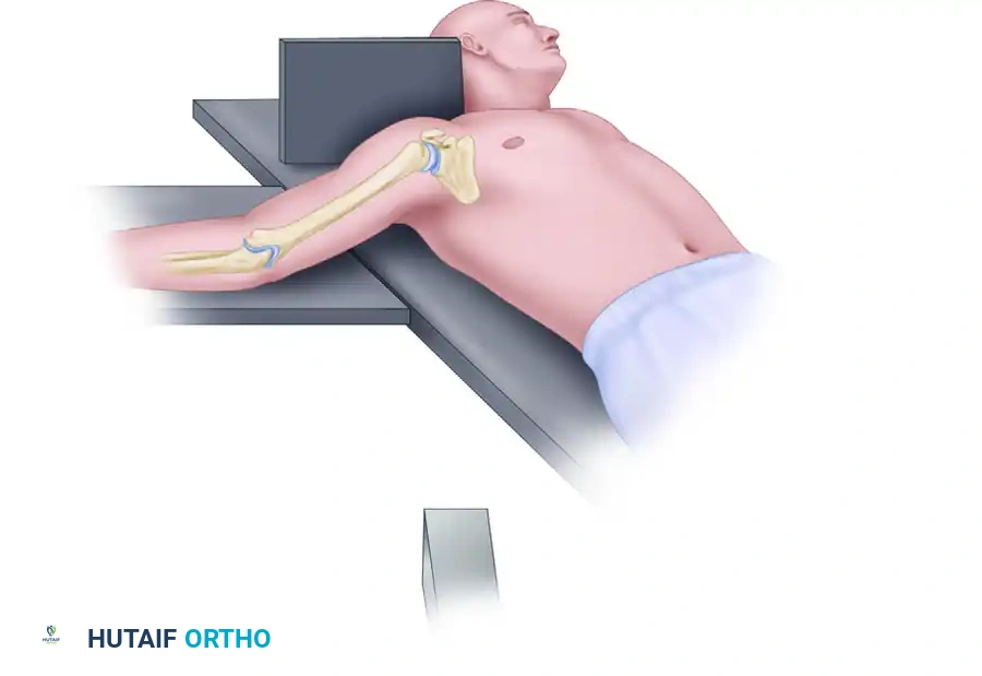 صورة مقطعية محوسبة تظهر تفاصيل دقيقة لكسر معقد في رأس عظمة العضد