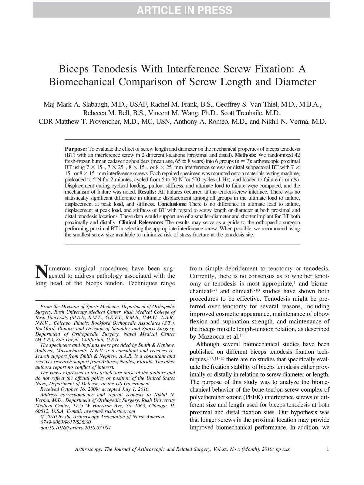 Biceps Tenodesis Screw